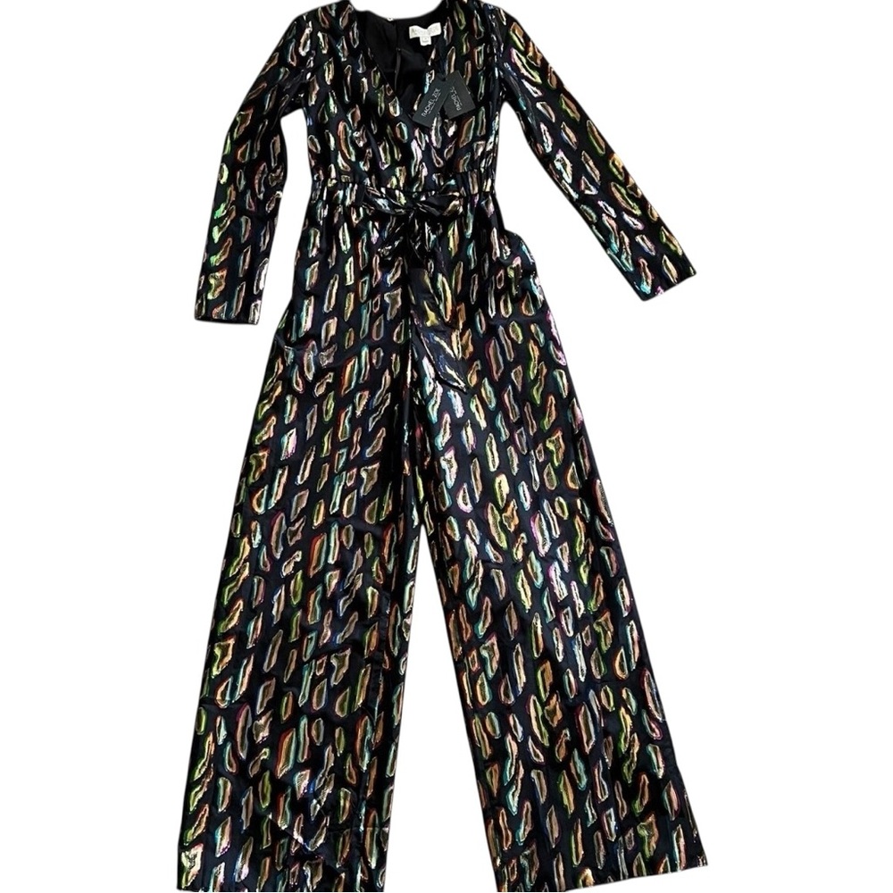 Rachel Zoe Mason Jumpsuit Women’s Size 4 Wrap Plunge Metallic Fil Coupe Voile - Picture 5 of 11